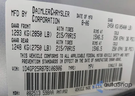 2007 Dodge Caravan Se from USA, damaged, VIN 1D4GP25R87B106906